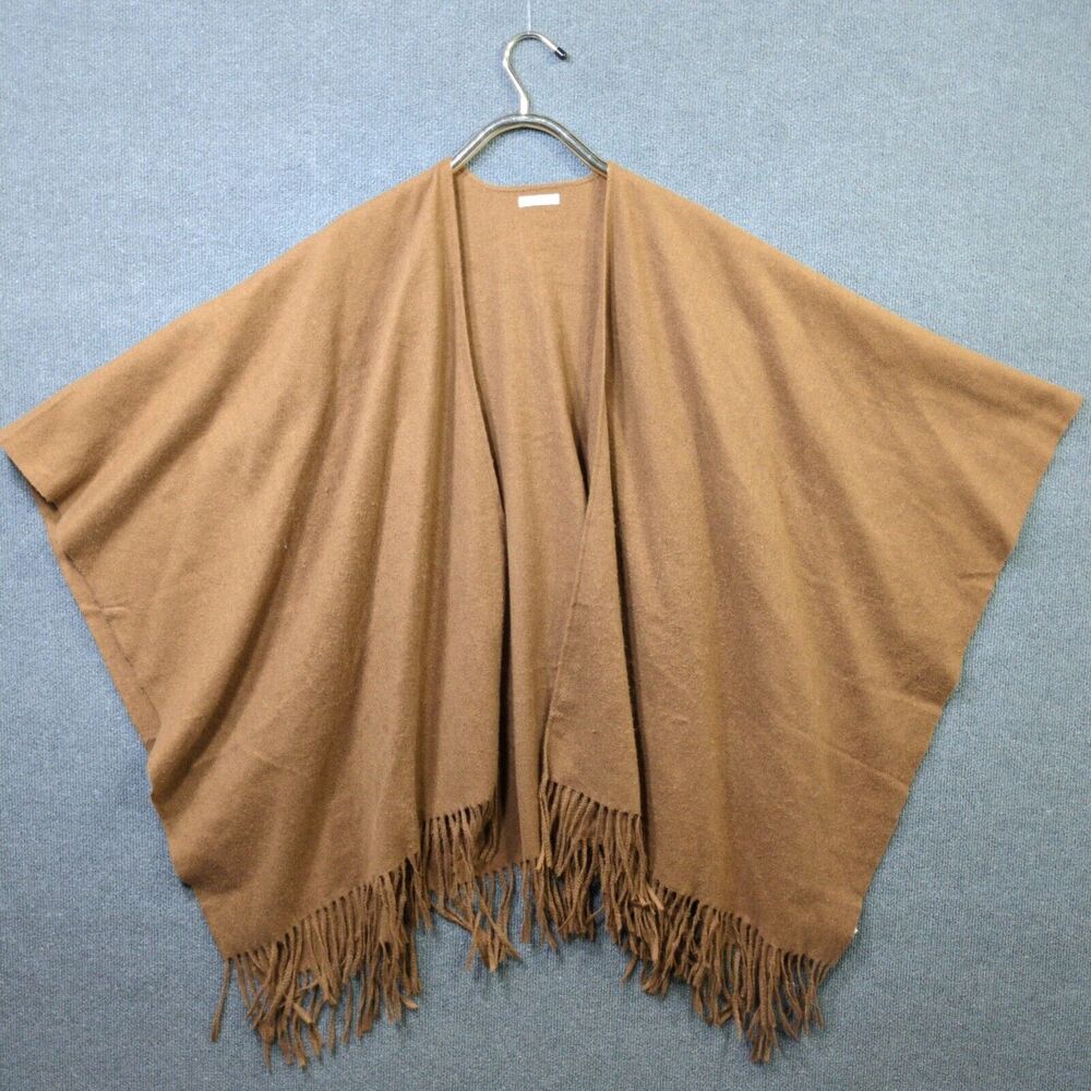 Breezy Lane Poncho Sweater Womens One Size Caramel Brown Knit Fringe Layer Top